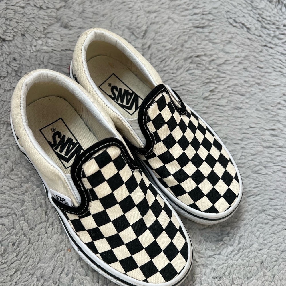 Vans Kids Checkered Slip-On Shoes - Black and White
